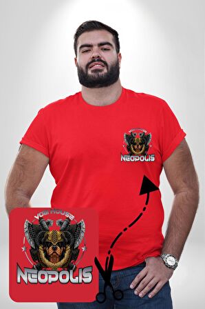 Neopolis Rottweiler Viking Kırmızı Büyük Beden Kadın Basic Minimal Baskılı Tişört