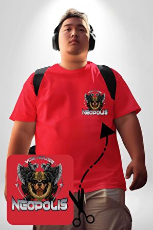 Neopolis Rottweiler Viking Kırmızı Büyük Beden Kadın Basic Minimal Baskılı Tişört