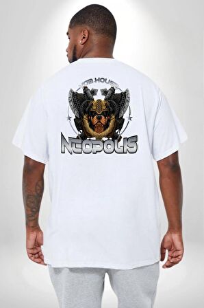 Neopolis Rottweiler Viking Büyük Beden Beyaz Tişört Kadın Erkek Ünisex Sırt Baskılı
