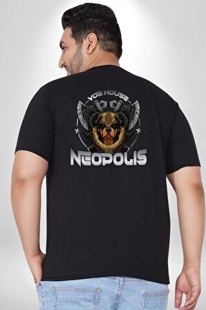 Neopolis Rottweiler Viking Büyük Beden Siyah Tişört Kadın Erkek Ünisex Sırt Baskılı