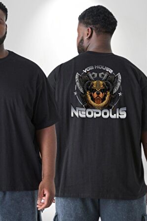 Neopolis Rottweiler Viking Büyük Beden Siyah Tişört Kadın Erkek Ünisex Sırt Baskılı