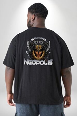 Neopolis Rottweiler Viking Büyük Beden Siyah Tişört Kadın Erkek Ünisex Sırt Baskılı