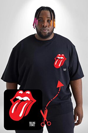 Roling Stones Siyah Büyük Beden Kadın Basic Minimal Baskılı Tişört