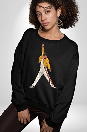 Queen Freddie Mercury  Kadın Erkek Siyah Sweatshirt 