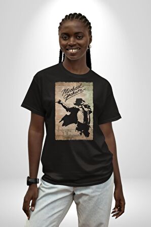 Michael Jackson  Pamuklu Bisiklet Yaka Kadın Erkek Oversize Boyfriend Dijital Baskılı Siyah T-shirt