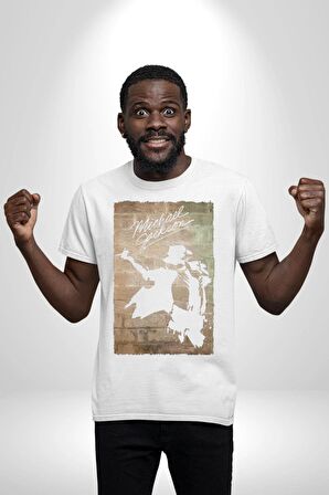 Michael Jackson  Kadın Erkek Unisex Beyaz Organik Baskılı T-Shirt Penye Yüksek Kalite