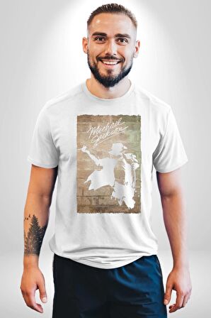 Michael Jackson  Kadın Erkek Unisex Beyaz Organik Baskılı T-Shirt Penye Yüksek Kalite