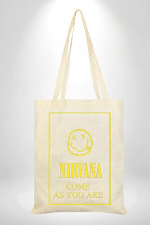 Nirvana Müzik Grubu 35X40 Kadın Erkek Çocuk Ekru Ham Bez Çanta