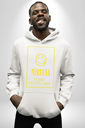 Nirvana Müzik Grubu Kadın Erkek  Beyaz Kapüşonlu Sweatshirt Hoodie
