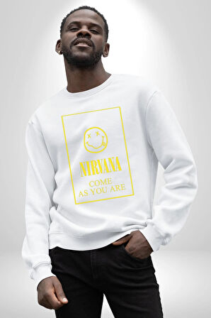 Nirvana Müzik Grubu Kadın Erkek Beyaz Sweatshirt 