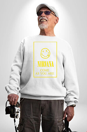 Nirvana Müzik Grubu Kadın Erkek Beyaz Sweatshirt 