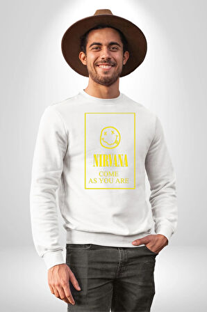 Nirvana Müzik Grubu Kadın Erkek Beyaz Sweatshirt 