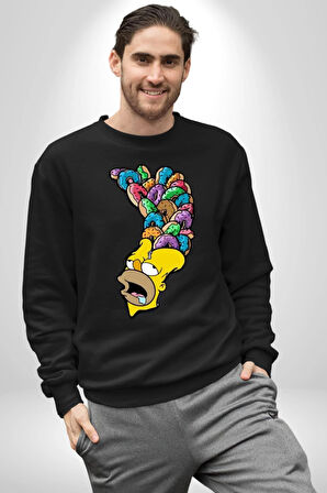 Donut Kafası Kadın Erkek Siyah Sweatshirt 