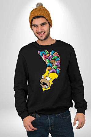 Donut Kafası Kadın Erkek Siyah Sweatshirt 