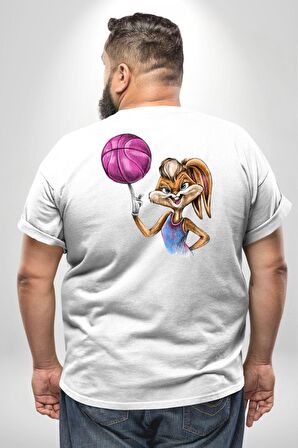 Basketbol Tavşan Lola Bunny  Büyük Beden Beyaz Tişört Kadın Erkek Ünisex Sırt Baskılı