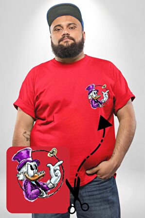 Varyemez Amca McDuck  Kırmızı Büyük Beden Kadın Basic Minimal Baskılı Tişört
