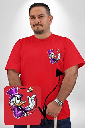 Varyemez Amca McDuck  Kırmızı Büyük Beden Kadın Basic Minimal Baskılı Tişört