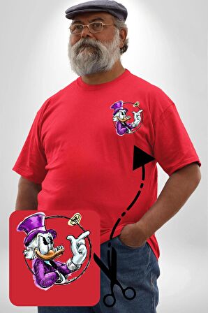 Varyemez Amca McDuck  Kırmızı Büyük Beden Kadın Basic Minimal Baskılı Tişört