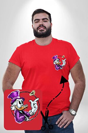 Varyemez Amca McDuck  Kırmızı Büyük Beden Kadın Basic Minimal Baskılı Tişört