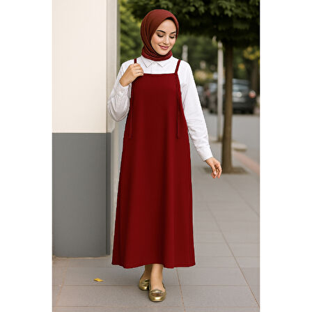 Kadın Bordo Basic Ayarlanabilir Askılı Jile Elbise