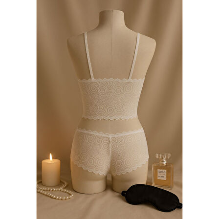 Kadın Beyaz Dantel Bralet Şort Takımı – Romantik Ve Zarif İç Giyim