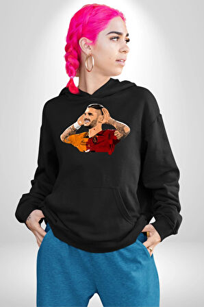 Mauro Icardi Gol Sevinci Kadın Erkek  Siyah Kapüşonlu Sweatshirt Hoodie