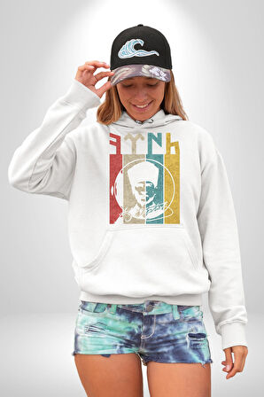 Atatürk İmzalı Türk Logo Kadın Erkek  Beyaz Kapüşonlu Sweatshirt Hoodie