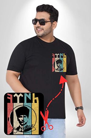 Atatürk İmzalı Türk Logo Siyah Büyük Beden Kadın Basic Minimal Baskılı Tişört