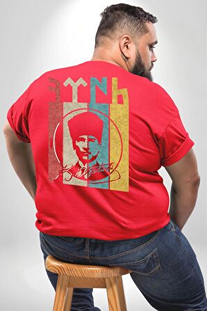 Atatürk İmzalı Türk Logo Büyük Beden Kırmızı Tişört Kadın Erkek Ünisex Sırt Baskılı