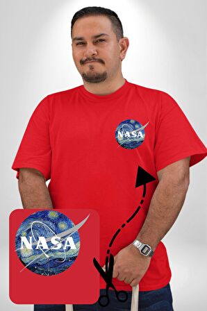 Nasa Logo Kırmızı Büyük Beden Kadın Basic Minimal Baskılı Tişört