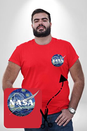 Nasa Logo Kırmızı Büyük Beden Kadın Basic Minimal Baskılı Tişört