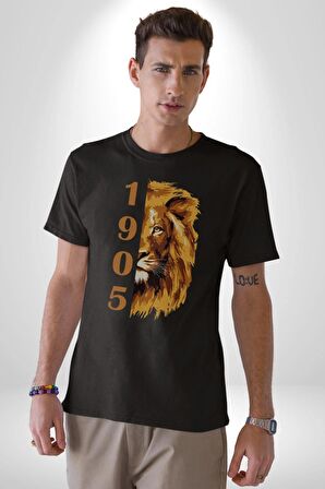 Aslan 1905 Taraftar Kadın Erkek Unisex Siyah Organik Baskılı T-Shirt Penye Yüksek Kalite