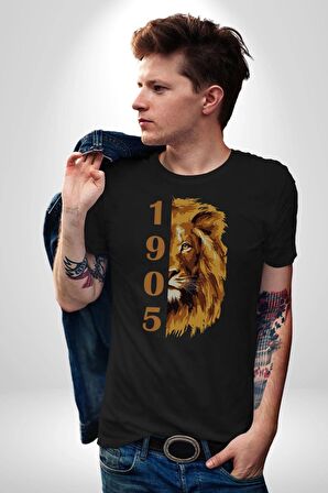 Aslan 1905 Taraftar Kadın Erkek Unisex Siyah Organik Baskılı T-Shirt Penye Yüksek Kalite