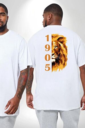 Aslan 1905 Taraftar Büyük Beden Beyaz Tişört Kadın Erkek Ünisex Sırt Baskılı