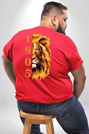 Aslan 1905 Taraftar Büyük Beden Kırmızı Tişört Kadın Erkek Ünisex Sırt Baskılı