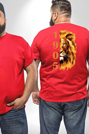 Aslan 1905 Taraftar Büyük Beden Kırmızı Tişört Kadın Erkek Ünisex Sırt Baskılı