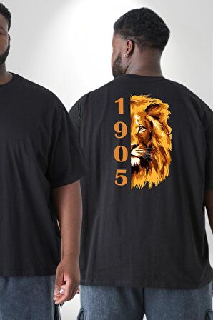Aslan 1905 Taraftar Büyük Beden Siyah Tişört Kadın Erkek Ünisex Sırt Baskılı