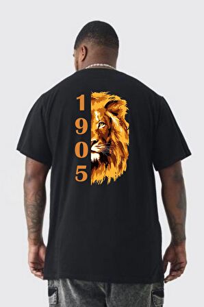 Aslan 1905 Taraftar Büyük Beden Siyah Tişört Kadın Erkek Ünisex Sırt Baskılı