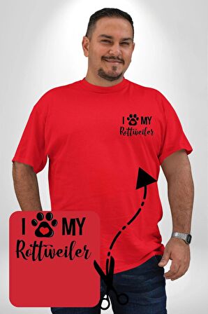 Köpek Sevgisi Rottweiler  Kırmızı Büyük Beden Kadın Basic Minimal Baskılı Tişört