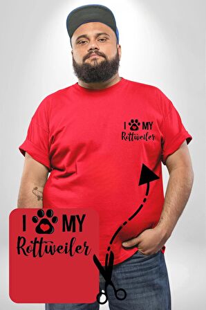 Köpek Sevgisi Rottweiler  Kırmızı Büyük Beden Kadın Basic Minimal Baskılı Tişört