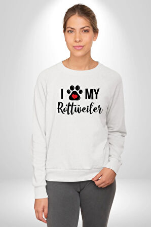 Köpek Sevgisi Rottweiler  Kadın Erkek Beyaz Sweatshirt 