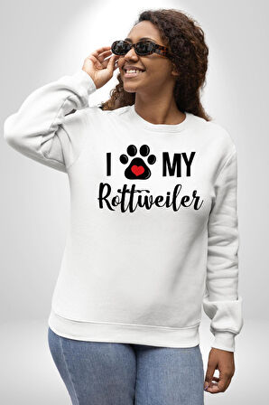 Köpek Sevgisi Rottweiler  Kadın Erkek Beyaz Sweatshirt 