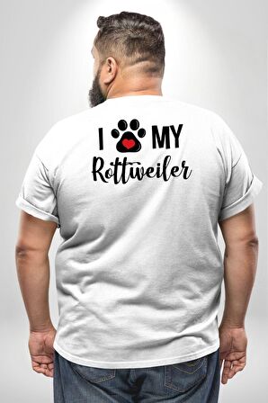 Köpek Sevgisi Rottweiler  Büyük Beden Beyaz Tişört Kadın Erkek Ünisex Sırt Baskılı