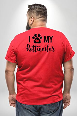 Köpek Sevgisi Rottweiler  Büyük Beden Kırmızı Tişört Kadın Erkek Ünisex Sırt Baskılı