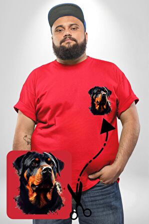 Sulu Boya Rottweiler Kırmızı Büyük Beden Kadın Basic Minimal Baskılı Tişört