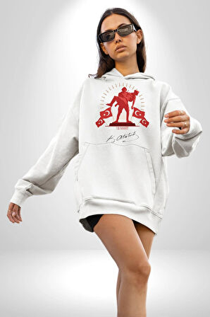18 Mart Çanakkale Atatürk İmzası Kadın Erkek  Beyaz Kapüşonlu Sweatshirt Hoodie