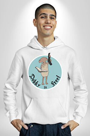 Dobby Özgürlük Kadın Erkek  Beyaz Kapüşonlu Sweatshirt Hoodie