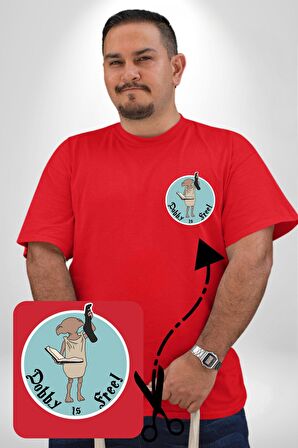 Dobby Özgürlük Kırmızı Büyük Beden Kadın Basic Minimal Baskılı Tişört