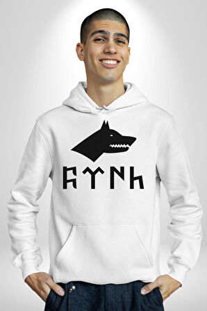 Türk Yazısı Kadın Erkek  Beyaz Kapüşonlu Sweatshirt Hoodie