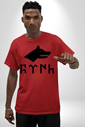 Türk Yazısı Pamuklu Bisiklet Yaka Kadın Erkek Oversize Boyfriend Dijital Baskılı Kırmızı T-shirt